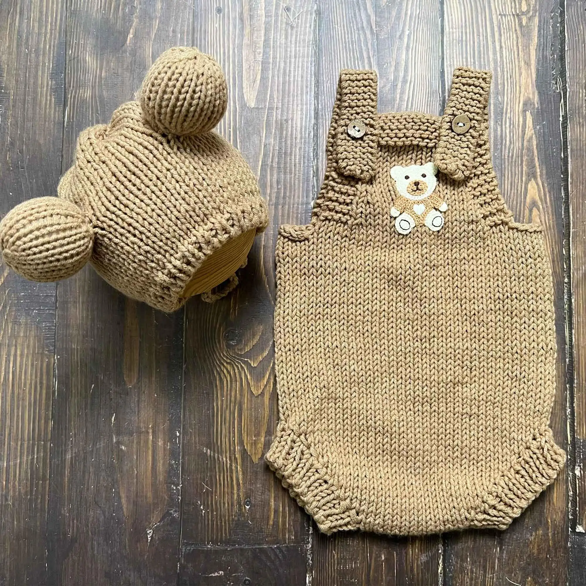 

Don&Judy Newborn Onesie 0 3 Months Cute Bear Hat Knitting For Autumn Winter Baby Gift For Photography Baby Romper