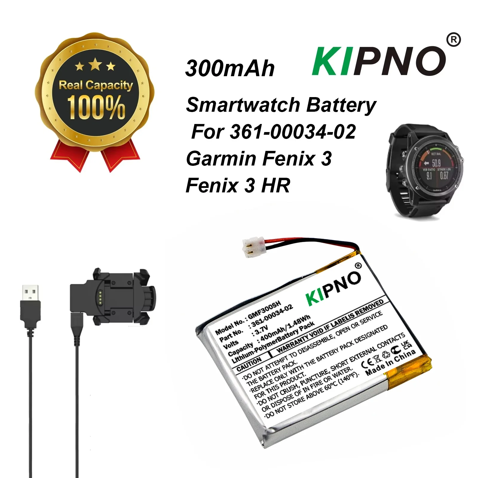 

KIPNO Smartwatch 400mAh Battery for Garmin 361-00034-02 Fenix 3 Fenix 3 HR