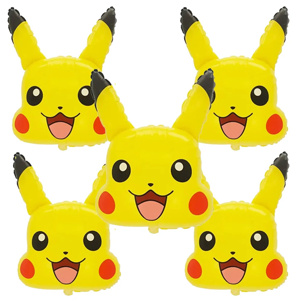 5 Stück Pokemon-Kopf-Luftballons Cartoon-Babyparty-Zubehör Pikachu Geburtstagsdekoration Zahlen-Folienballons Partyzubehör Jungen-Geschenke