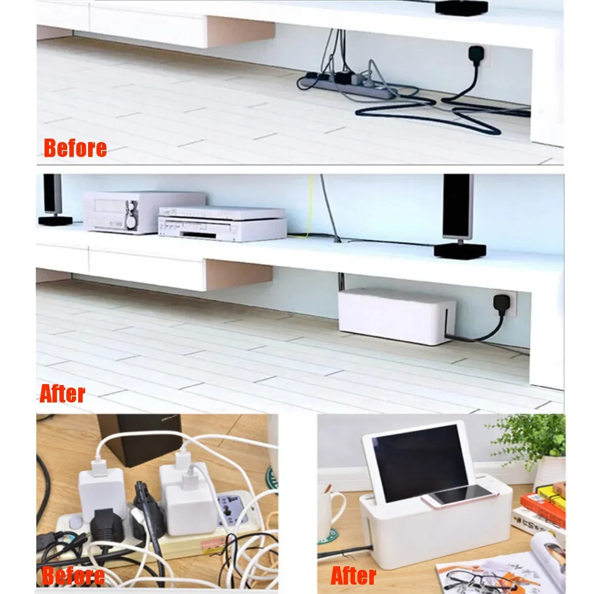 

Пластиковый органайзер для кабелей 32x13.5x13.5 см, коробка для хранения проводов, кабельный бокс, коробка для сборки кабелей, органайзер для дома