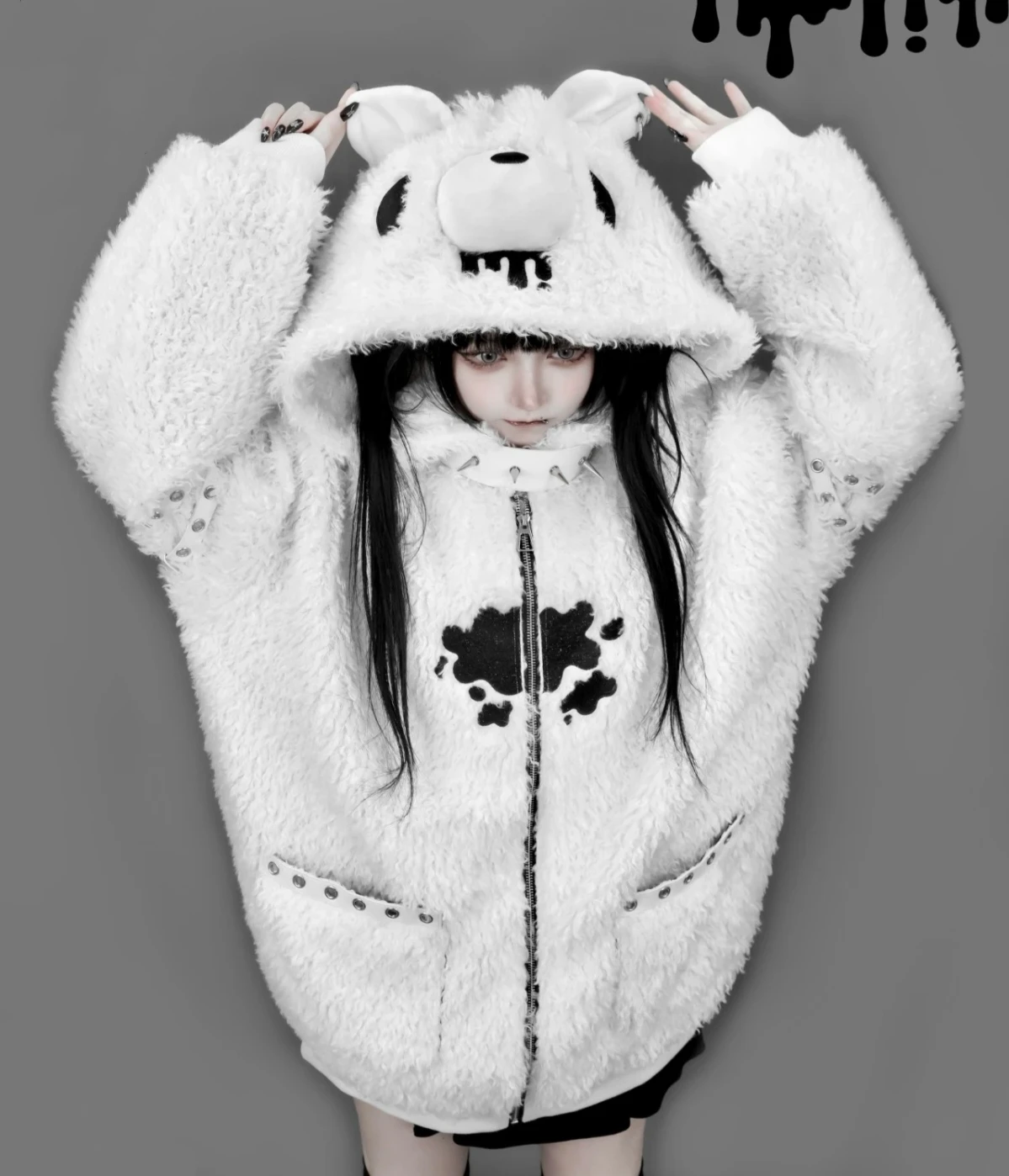 سترة من الفرو الصناعي للنساء 2025 معطف فرو شتوي ذو ثقافة فرعية على الطراز القوطي الداكن معطف فرو هاراجوكو ملابس جمالية رائعة #4