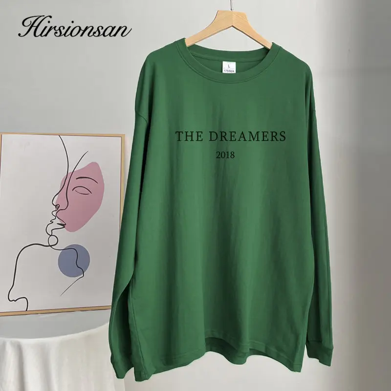 Hirsionsan Simple Letter Printed O-neck Thicker Cotton T Shirt Women Vintage Chic Basic Pullover Tees Female Leisure Clothing