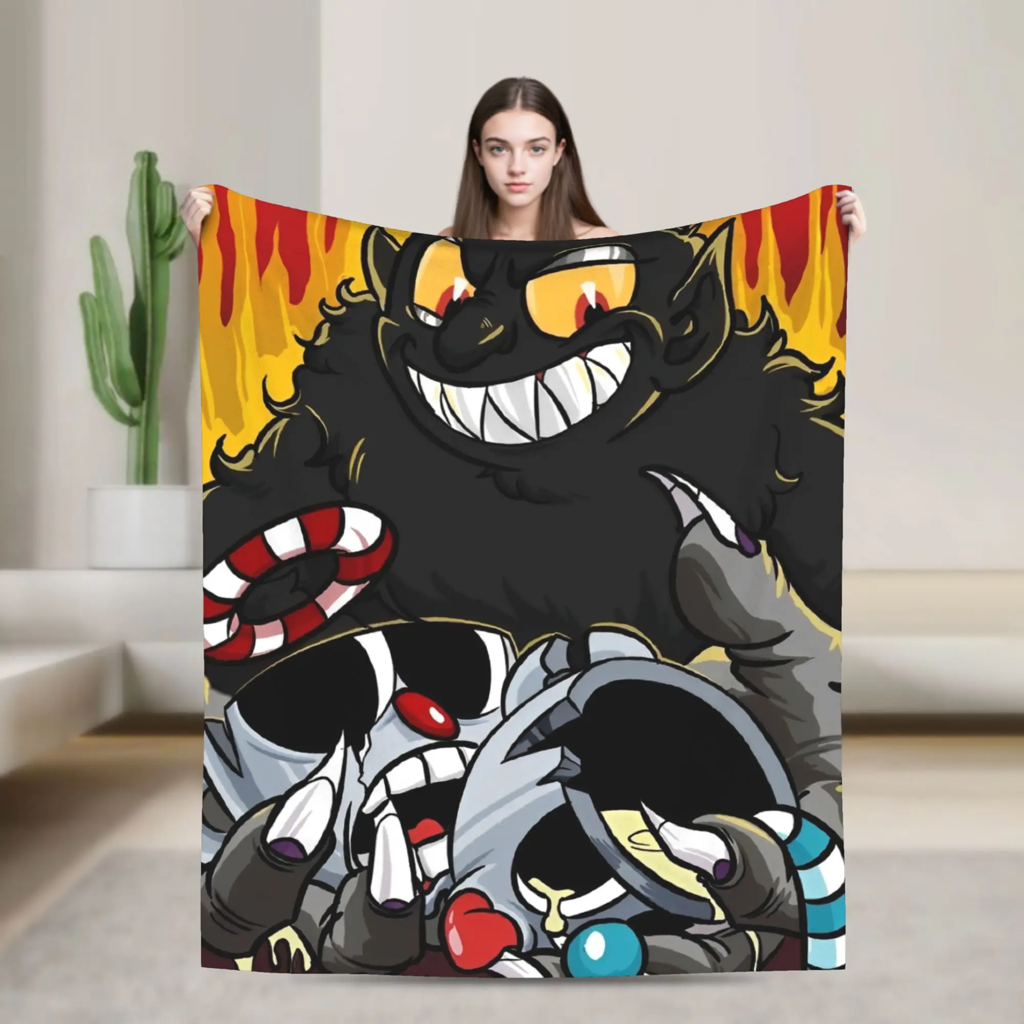 

Cuphead cartoon Soft Blanket Picnic Plush Throw Blanket Novelty Couch Bed Flannel Bedspread Sofa Bed Cover