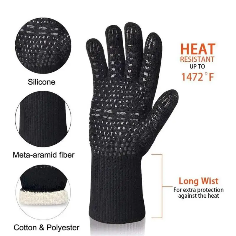 Explosive High Temperature Gloves BBQ1472℉ Heat Resistant Protective Gloves Silicone Non-Slip Kitchen Oven Insulation Gloves