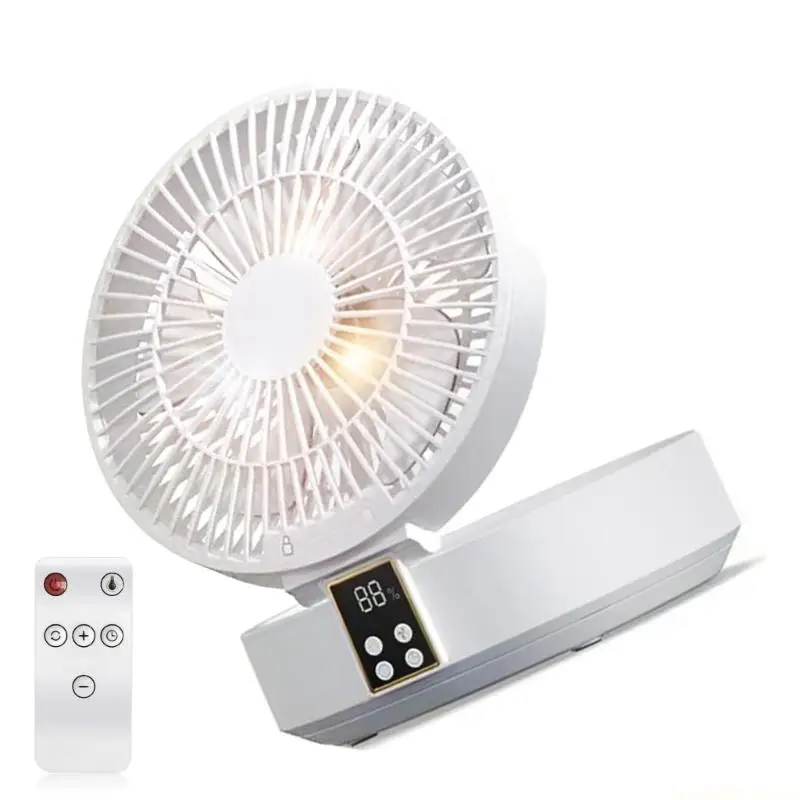 D0AB 2 in 1 Desktop Folding Fan with Remote Control USB Rechargeable 4000mah Battery Fan with Night Light for Bedroom