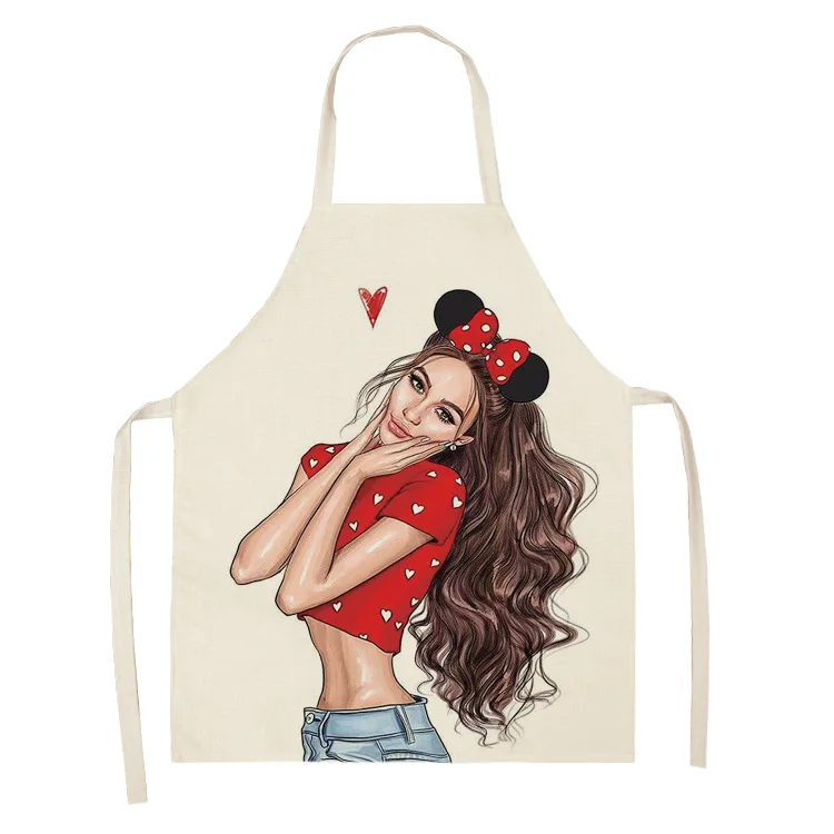 1Pcs Parent-child Pattern Cleaning Art Aprons Home Cooking Kitchen Apron Cook Wear Cotton Linen Adult Bibs Delantal Fartuchy