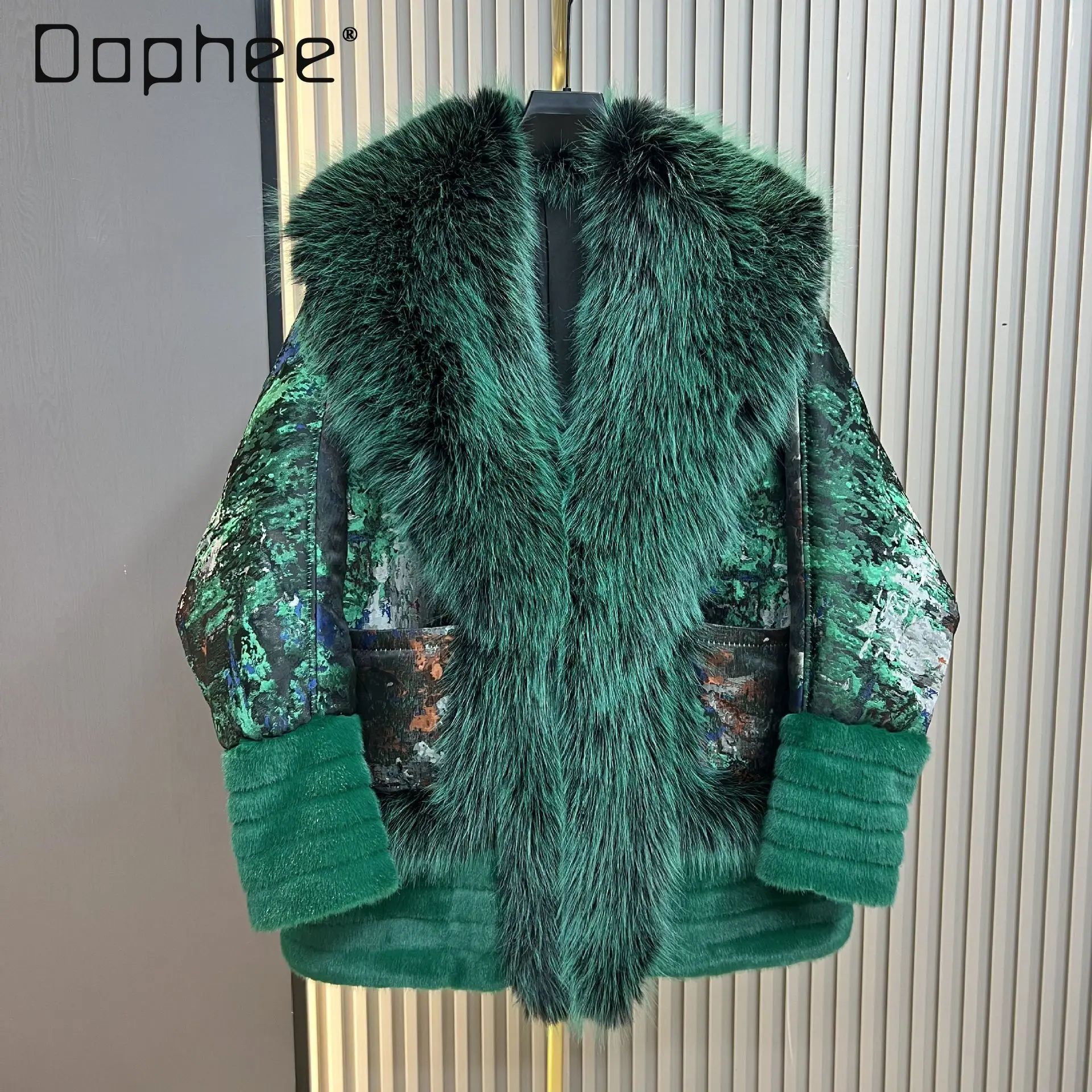 

2025 зимняя новая модная шуба с воротником из искусственного лисьего меха для женщин с хлопковой подкладкой, жаккардовое свободное повседневное пальто, зимняя куртка