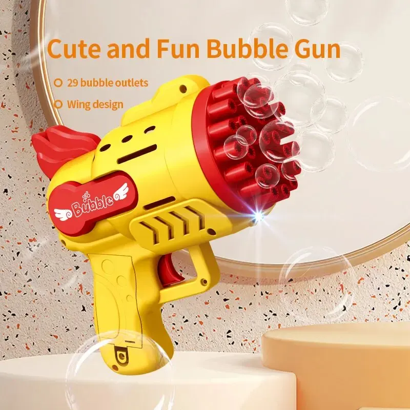 Pistola de burbujas con luz para niños y niñas de 6 a 14 años, pistola de burbujas con 29 agujeros Gatling Blaster (batería y líquido de burbujas no incluidos)