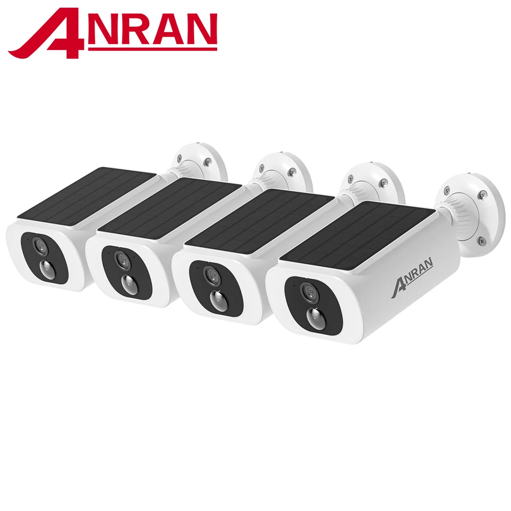 ANRAN 2K caméra solaire 4 pièces caméras de sécurité à domicile ensemble 2.4G caméra WIFI sans fil batterie intégrée, projecteur, Vision nocturne couleur