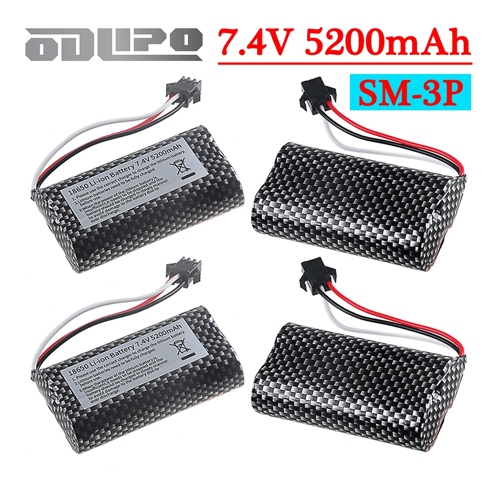 7.4V 5200mAh Li-ion Battery with SM-3P Plug For MN99S MN82 MN90 MN128 MN78 LC79 Remote Control Car Battery Parts 2S 18650 20C