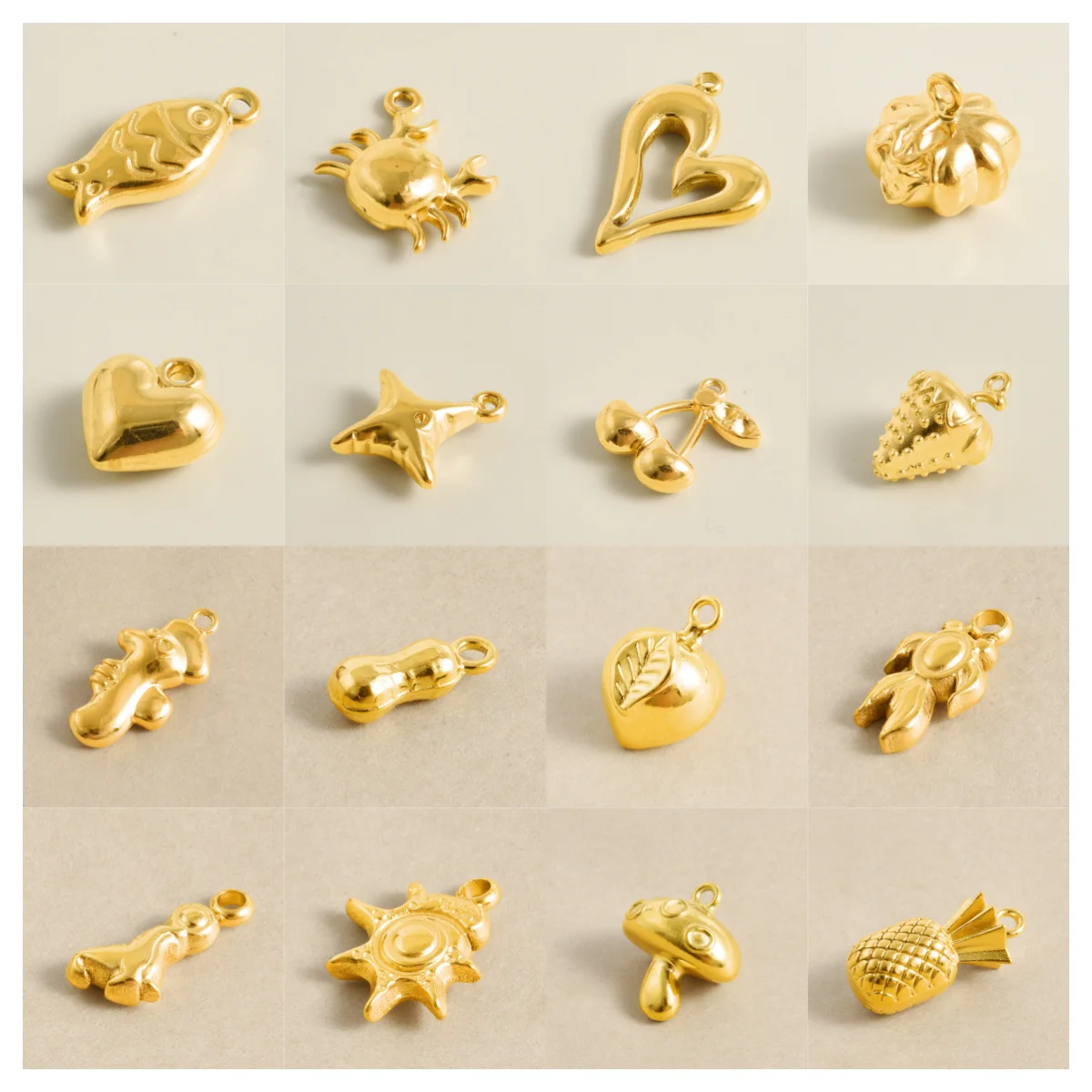 

Stainless Steel 7pcs Multiple Styles 3D Pendant Real Gold Plated Pineapple Pumpkin Peach Peanut Crab Heart Pendants DIY Jewelry