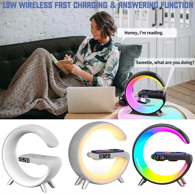 New Big G Smart Light LED Wireless Charger Bluetooth Speaker Alarm Clock Atmosphere Light White Noise Sleep Light 2023