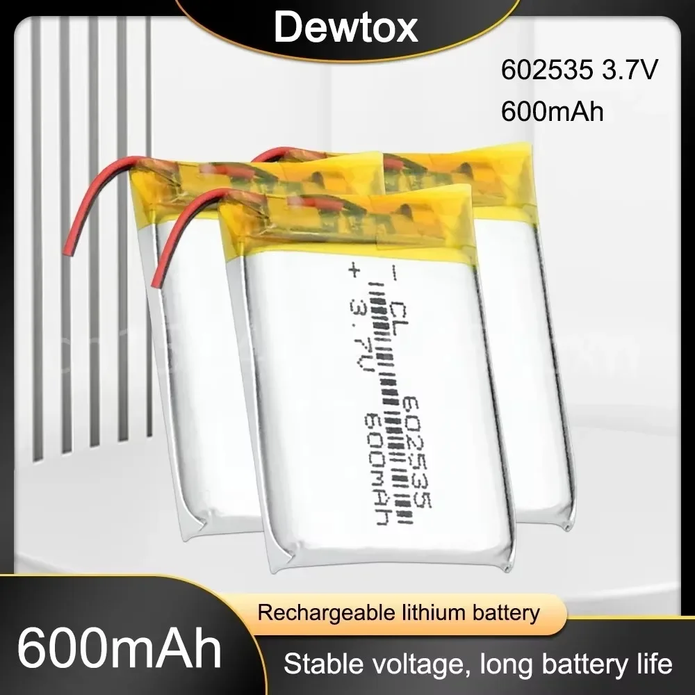 3.7v 600mah 602535 062535 Lithium Ion Polymer Li Ion Rechargeable Battery for DVR GPS MP4 Tachograph Bluetooth Headphone Battery