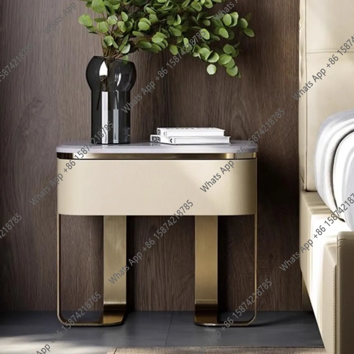 Bedside cabinet simple modern small solid wood home master bedroom light luxury marble high sense