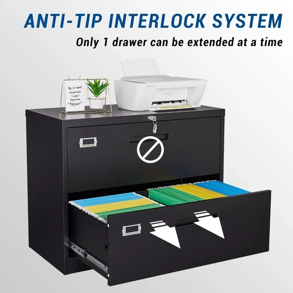 Lateral File Cabinet with Lock, 2 Drawer Large Metal Filing Cabinet,Home Office Lockable Storage Cabinet