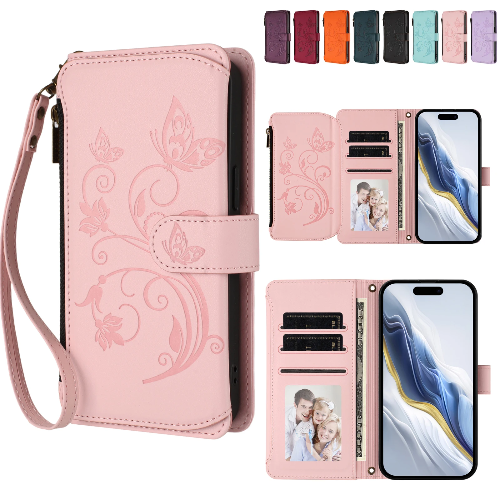 Embossed Butterfly Leather Flip Wallet Case for Samsung Galaxy S10 Plus Lite S10E S9 S8 S7 Edge with Card Holder Cover