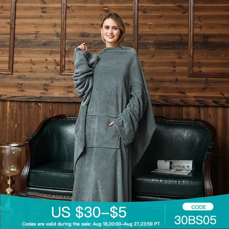 

New Winter Women Double-faced Leisure Hoodie Blanket Oversize Large Pocket Warm Couple Women And Men Robe