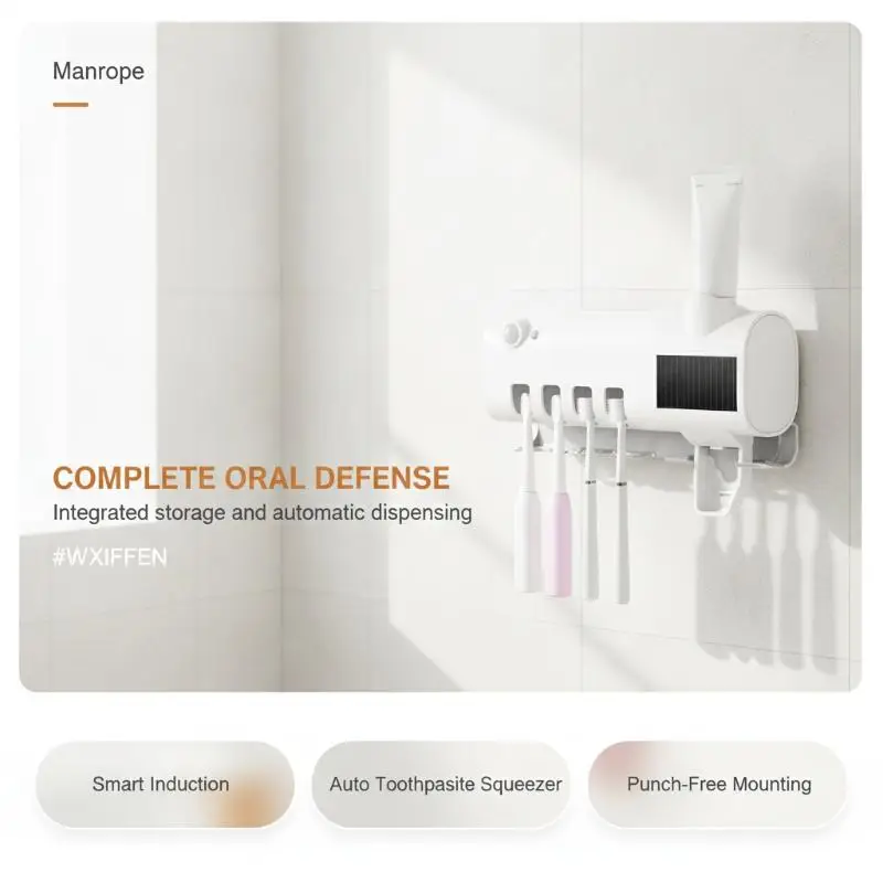 Free Punching Smart Toothbrush Sanitizer Wall Mounted Holder 1 Piece Perfect Gift for New Home Owners