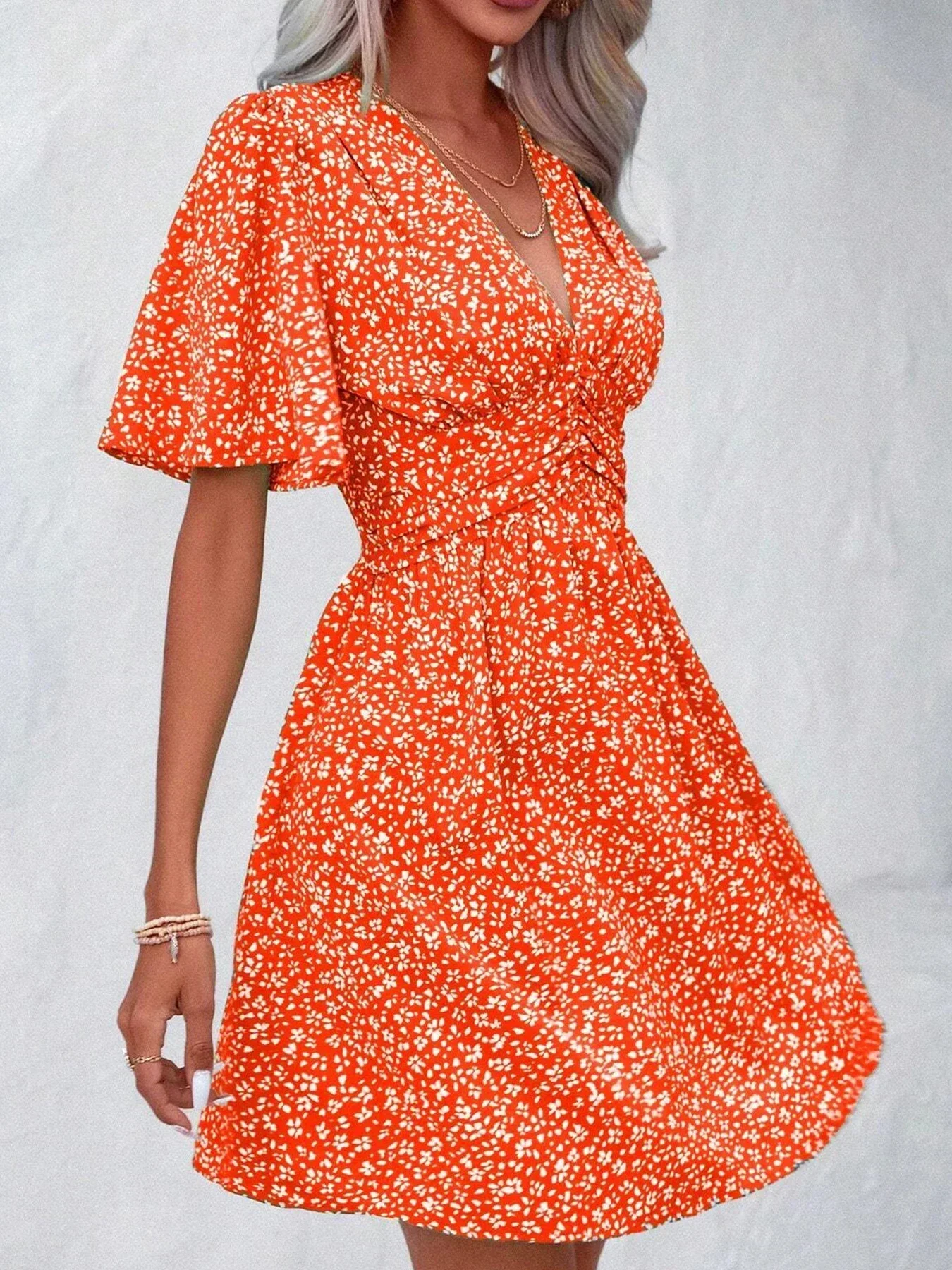 2025 New Summer Short Sleeve Dresses for Women V-Neck Print Women Dress A-LINE Short Dress Women Vestidos De Verano Mujer Q63