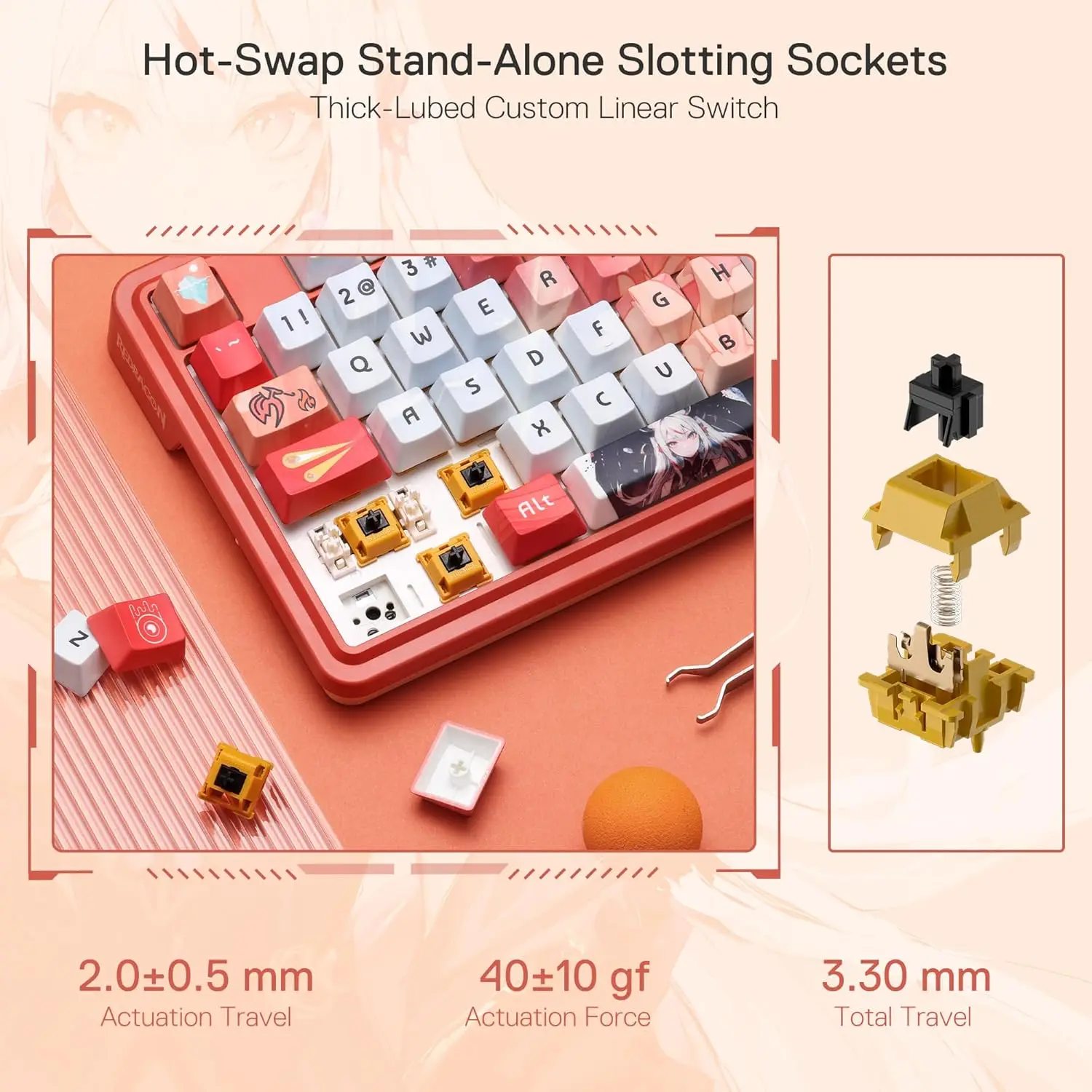 Redragon K673 PRO SE 81 مفتاحًا لاسلكيًا RGB 3-Mode Anime Mechanical Hot-Swap المقبس لوحة مفاتيح الألعاب، مفتاح خطي هاي فاي مخصص