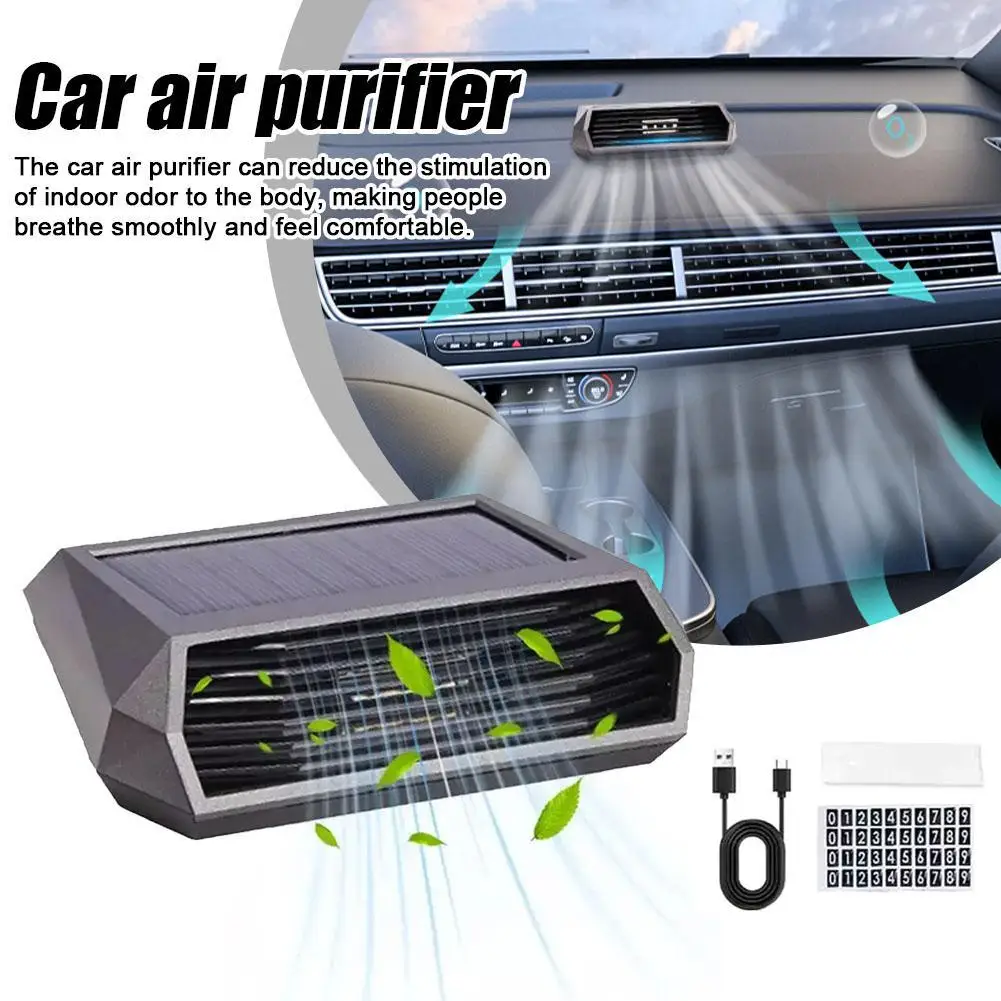 

Solar Powered Car Air Purifier With Deodorizing Sterilizing Function Intelligent Color Changing Indicator Light Energy Saving