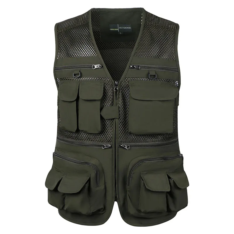 Men\'s Vest Tactical Webbed Gear Coat Summer Photographer Waistcoat Tool Many Pocket Mesh Work Sleeveless Jacket Male