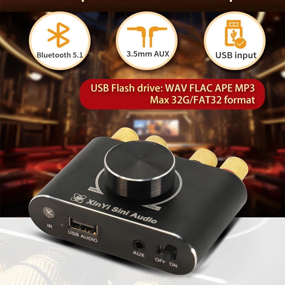 2*50W Bluetooth 5.1 TPA3116D2 Mini Music Audio Power Amplifier Stereo 10W~100W HiFi Class D Digital TPA3116 USB Sound Card AMP