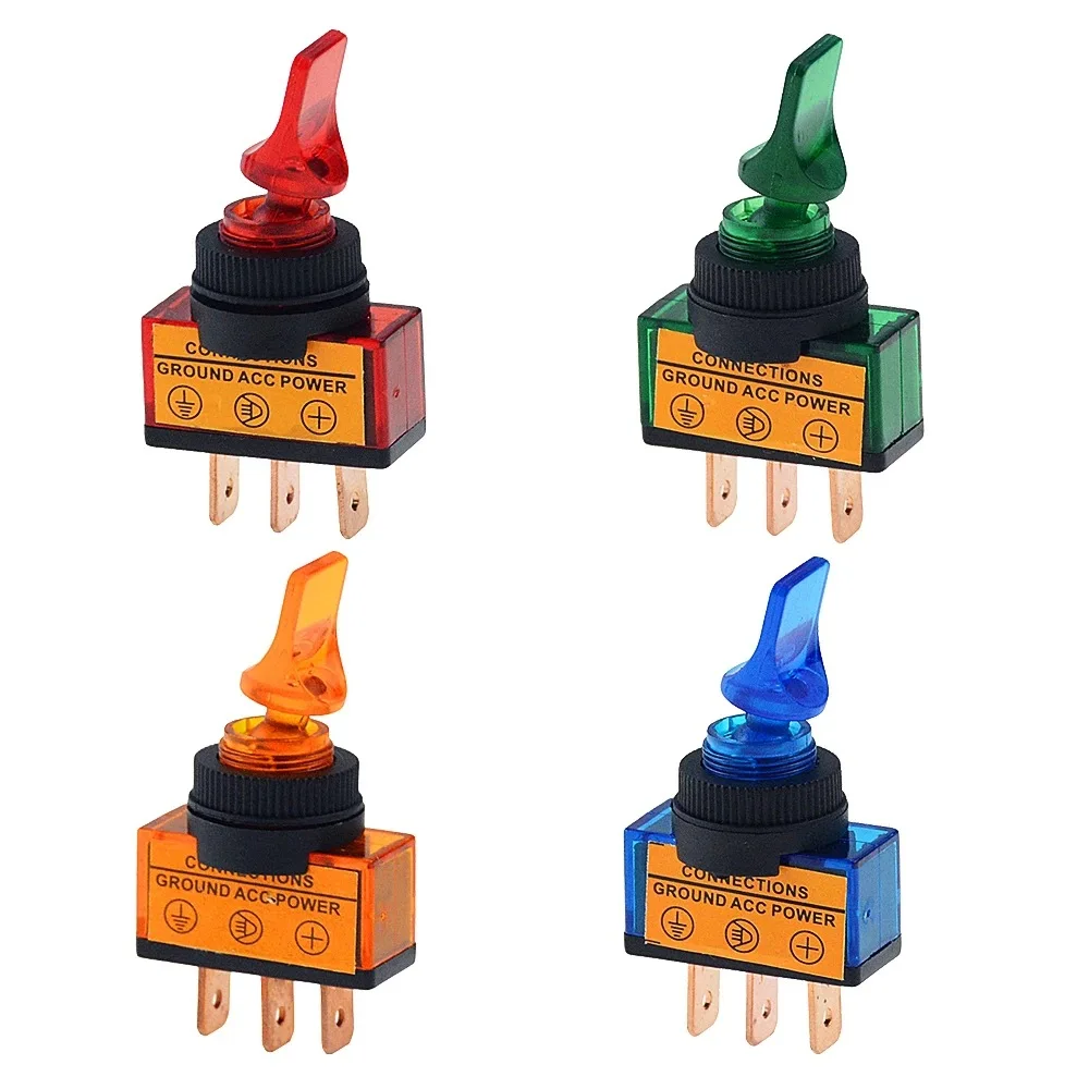4pcs ASW-14D car switch toggle switch installation hole 12MM 12V 20A red/yellow/blue/green 4 colors optional