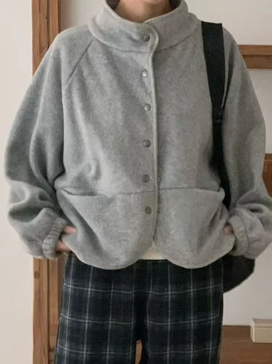 

Women's Chic Loose Fce Jaet Single Button Warm Top Autumn Winter Faion Simple Lazy Sle Polyester Fiber ort Coat