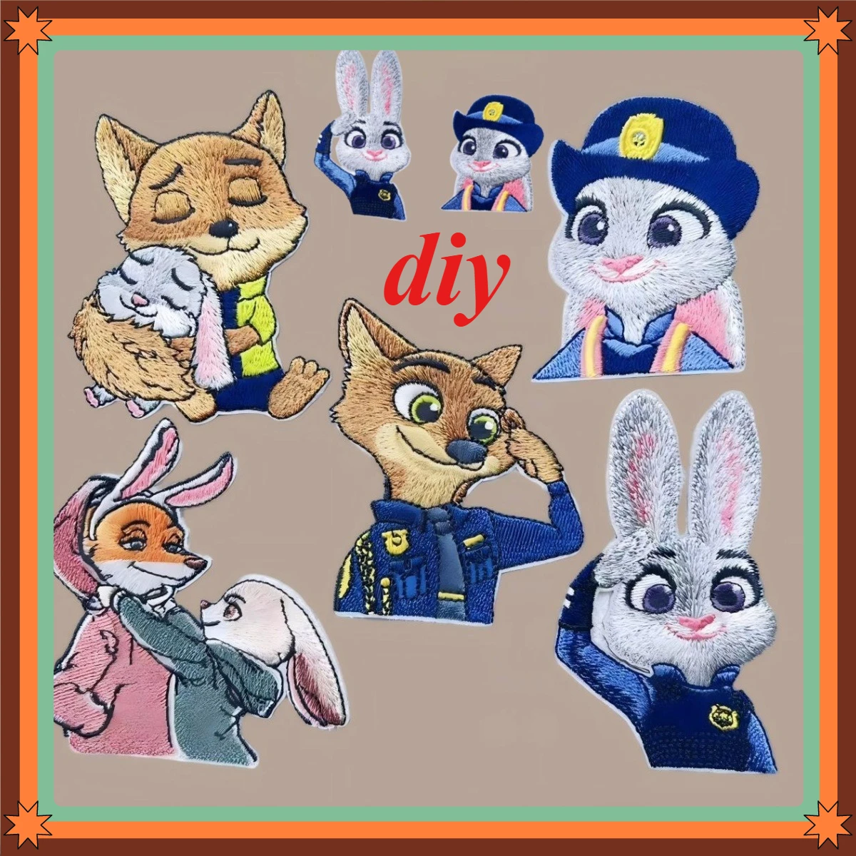 

Zootopia Judy Nick Embroidery Patch Rabbit Police Officer Anime Cloth Sticker DIY Clothing Decorative Patches wholesale