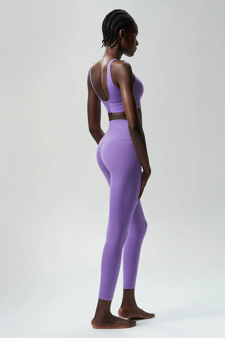 Zweiteiliges Fitness-Yoga-Set für Damen, einfarbig, dehnbar, weich, atmungsaktiv, schnell trocknend, Sportbekleidung für Lauftraining – Detail 18
