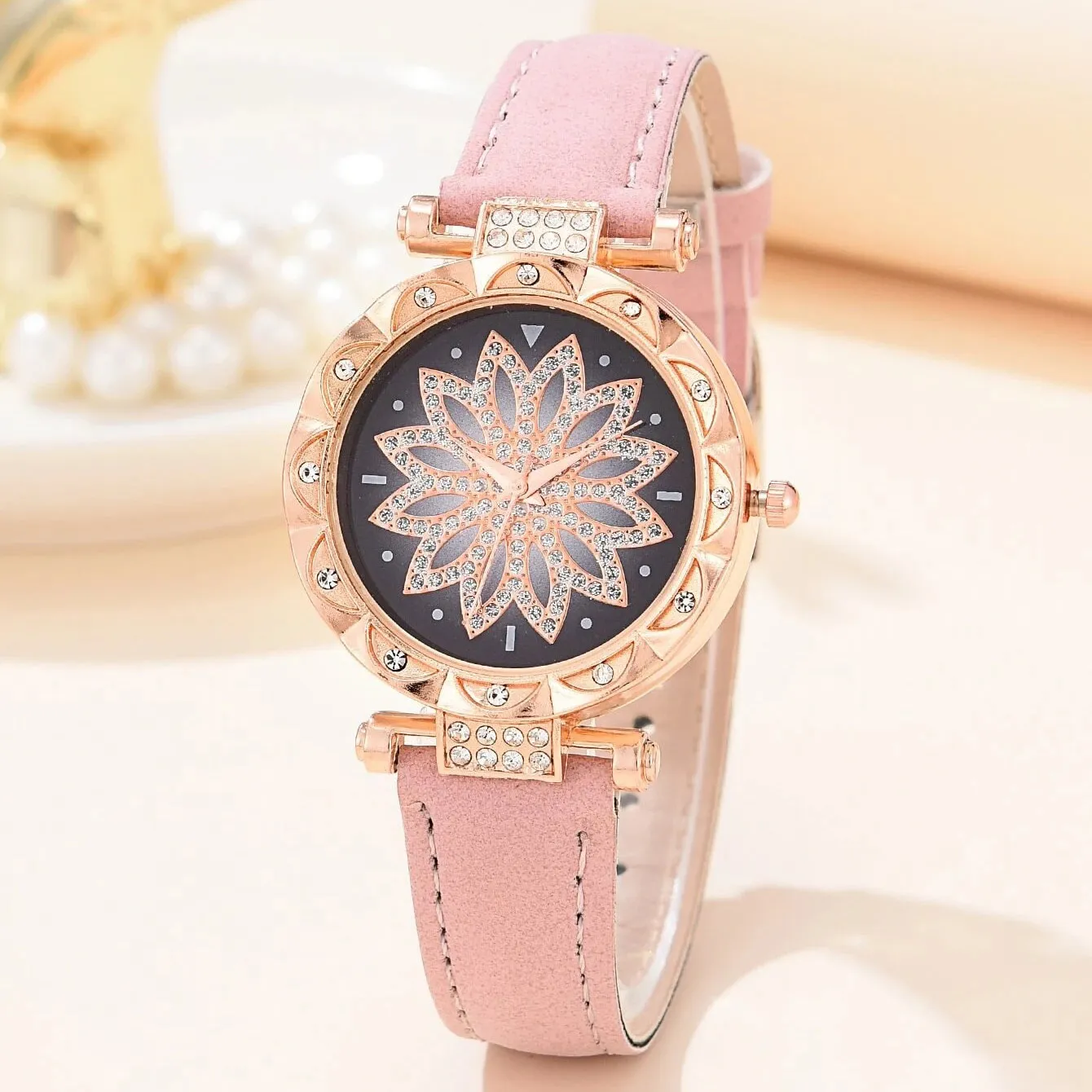 원형 다이아몬드 별이 빛나는 하늘 여성 시계 패션 팔찌 팔찌 숙녀 손목 시계 간단한 가죽 여성 시계 Relogio Feminino