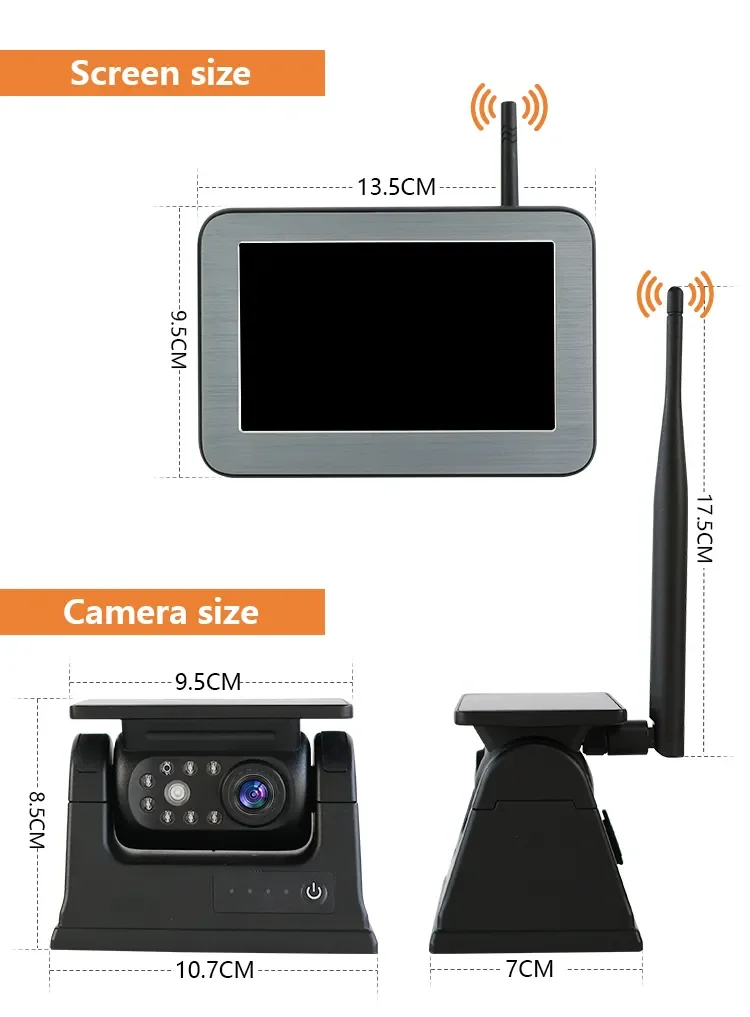 5 Inch Waterproof TFT LCD Monitor with Wifi APP Magnetic Wireless Rear View Camera Multiple Language System for Agriculture
