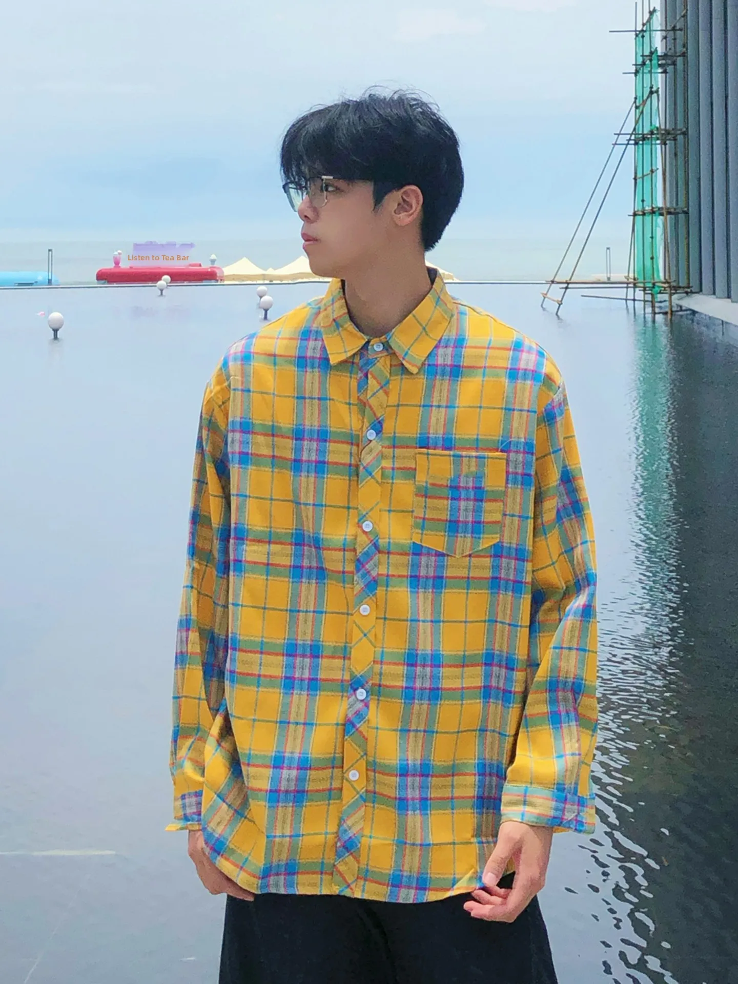 

Cleanfit Yellow Plaid Long Sve irt Men's Autumn Sun Protection Loose Fit Faionable Commute Sle Button-Up Outerwear
