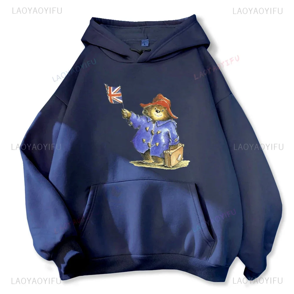 Paddington Bear in London Printed Long-sleeved Hoodie for Women Casual Everyday Autumn/winter Season Crewneck Hoodie