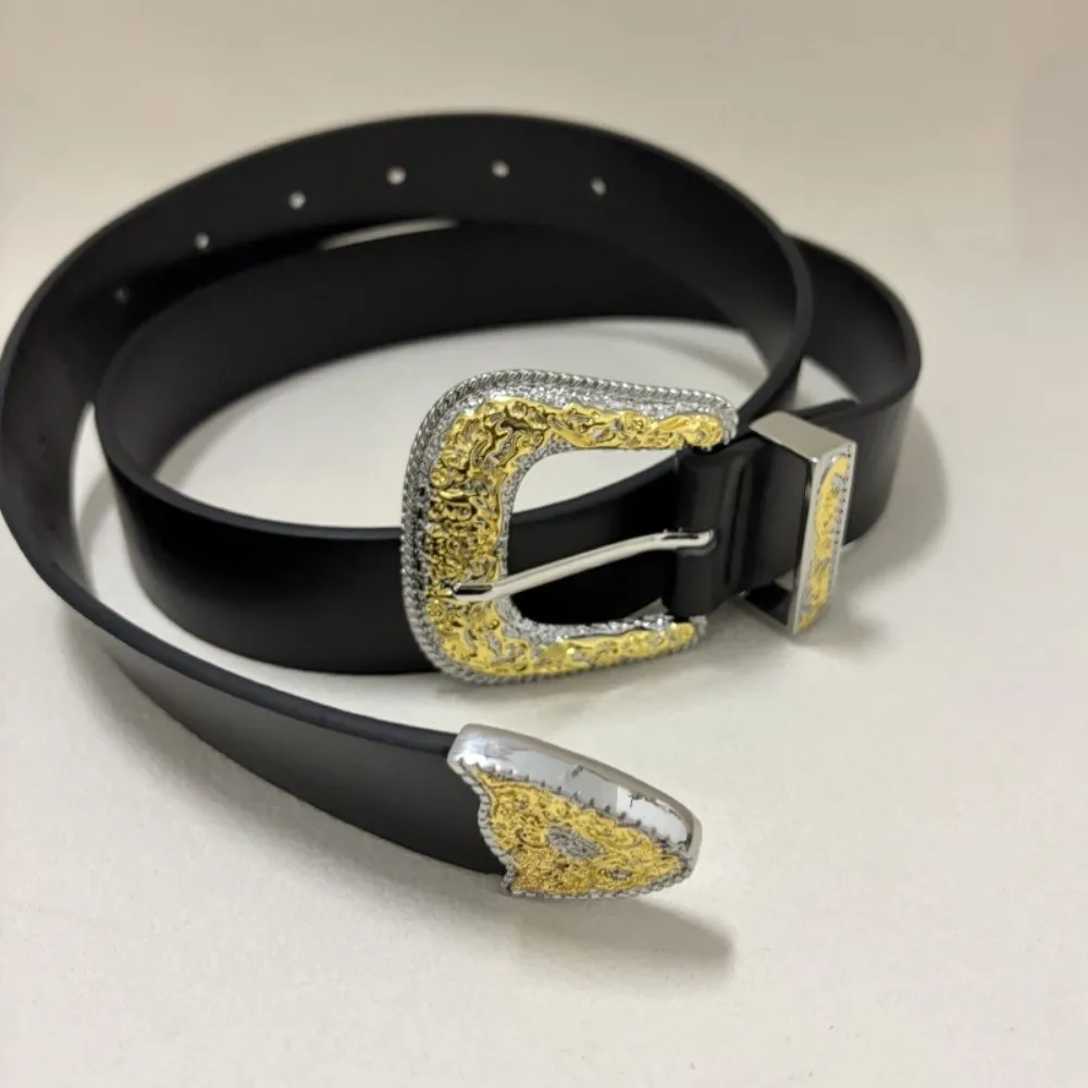 

Новый роскошный женский кожаный ремень с гравировкой, металлическая пряжка, регулируемая застежка-карабин, поясная цепь для платьев