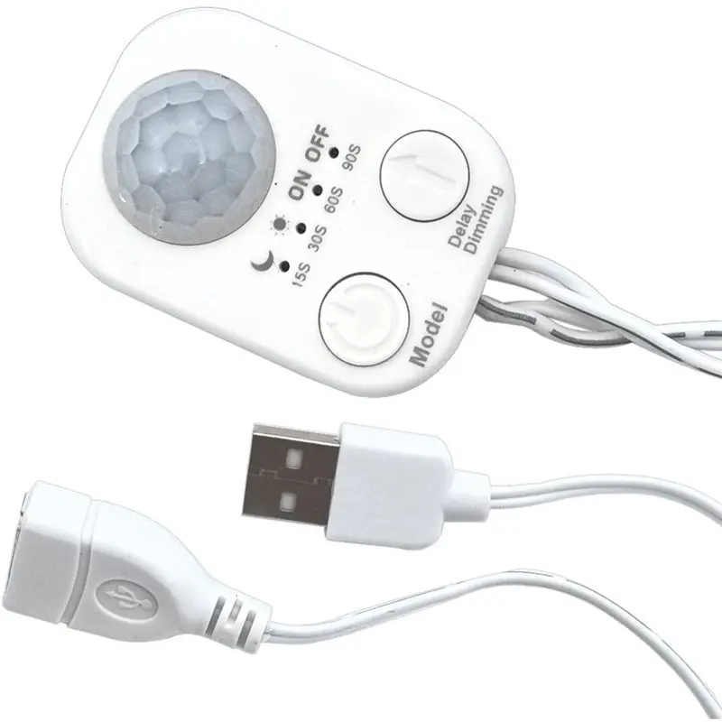 DC 5V-24V USB Powered PIR Motion Sensor Detector Switch Body Infrared Human Detection Timer For LED Light Strips