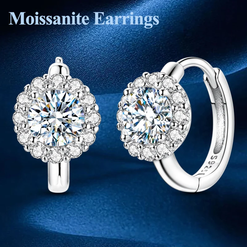 

1ct Moissanite Earring 100% 925 Sterling Sliver Sparkling Classic Hoop Earrings for Women Wedding Engagement Party Fine Jewelry