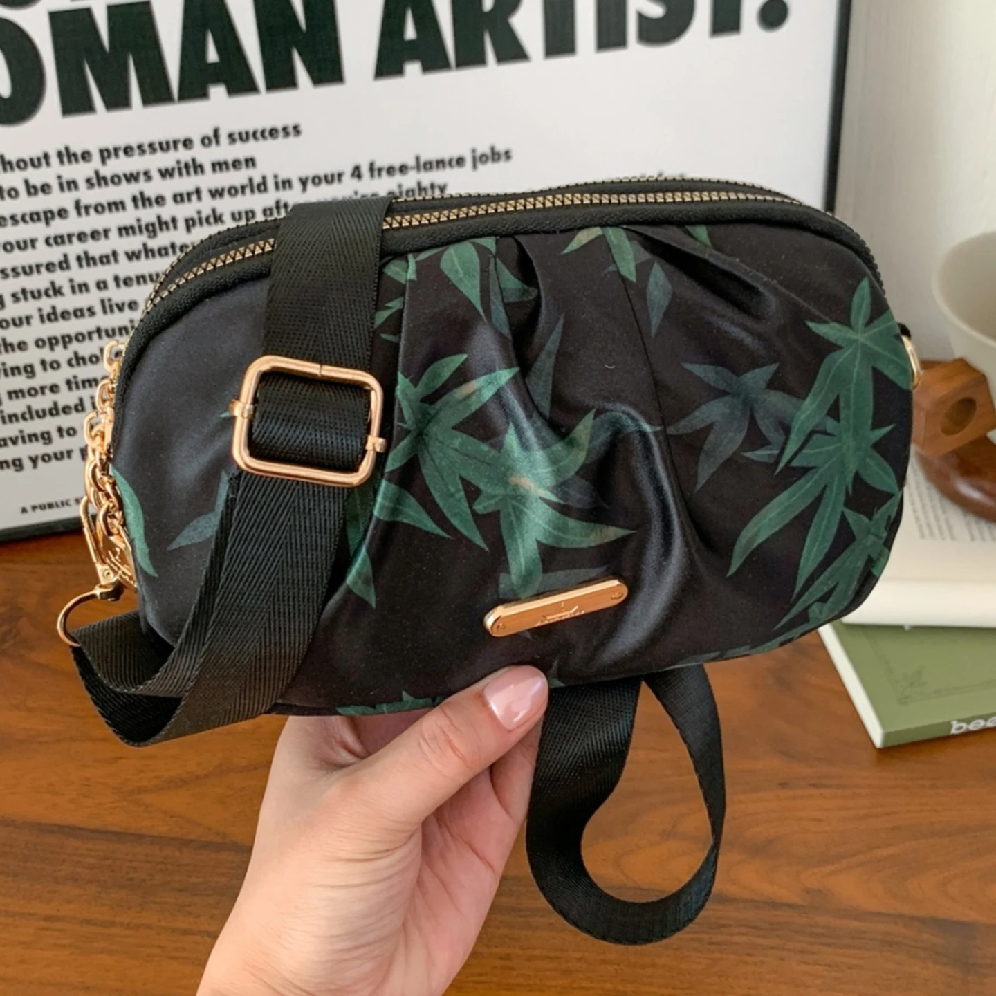 Lightweight Waterproof Canvas Crossbody Bag for Women Commute Fashionable Versatile Single Shoulder  Small Bag Print Design