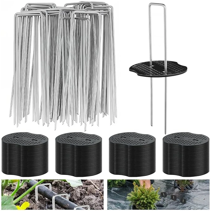 Thickened Tent Pegs - U-Shaped Ground Stakes with Washers for Outdoor Tents, Gardening Fabrics, High-Strength Lawn Fixing Nails
