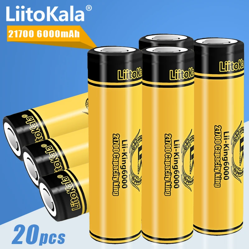 

20PCS LiitoKala King6000 21700 6000mAh High-capacity 3.7V Rechargeable Li-ion Cells for Flashlight Power Bank Toys Torch