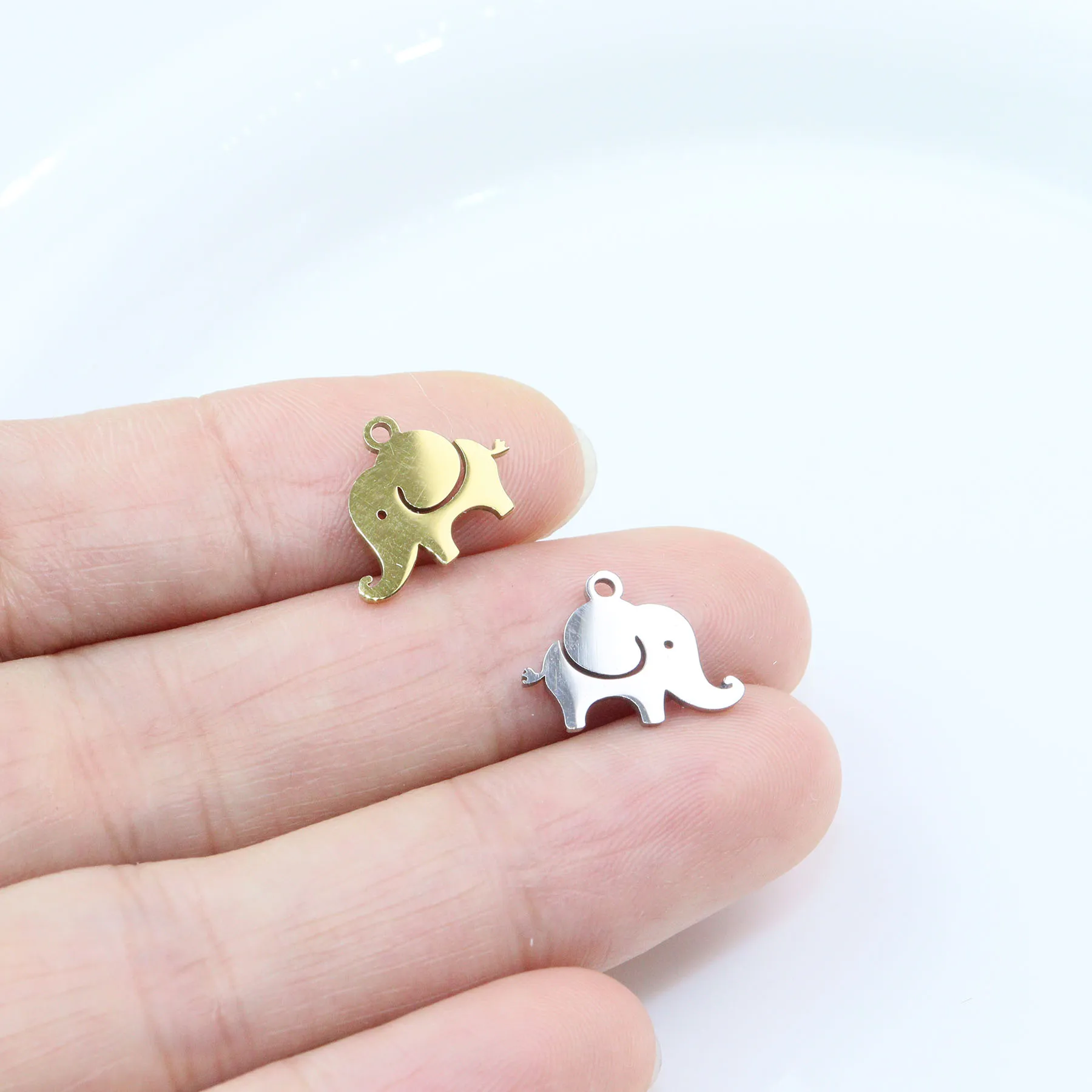 10pcs Stainless Steel Shiny Elephant Jewelry Charms Pendant DIY Handcraft Waterproof Antiallergic