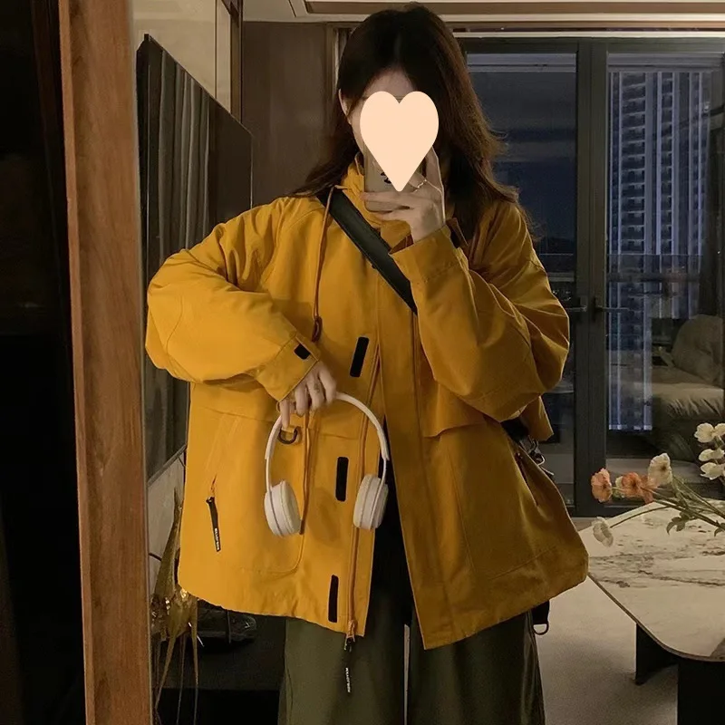 سترة بغطاء رأس للنساء ، بدلة تسلق الجبال في الهواء الطلق ، سترة تسلق الجبال ، إحساس بتصميم مناسب ، الربيع والخريف ، حسن المظهر