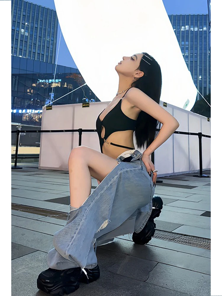 European and American style irregular hollow design suspender jumpsuit for women's summer new style backless sexy hot girl top t