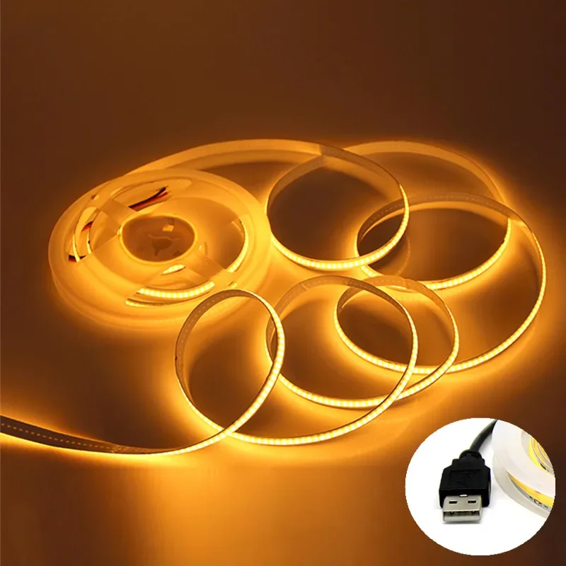 USB COB Lamp Strip DC5V 320 LEDs/M Wit/Rood/Roze/Ijsblauw/Geel Kast licht Lamp TV Backlight Flexibele Lint Touw LED Strip