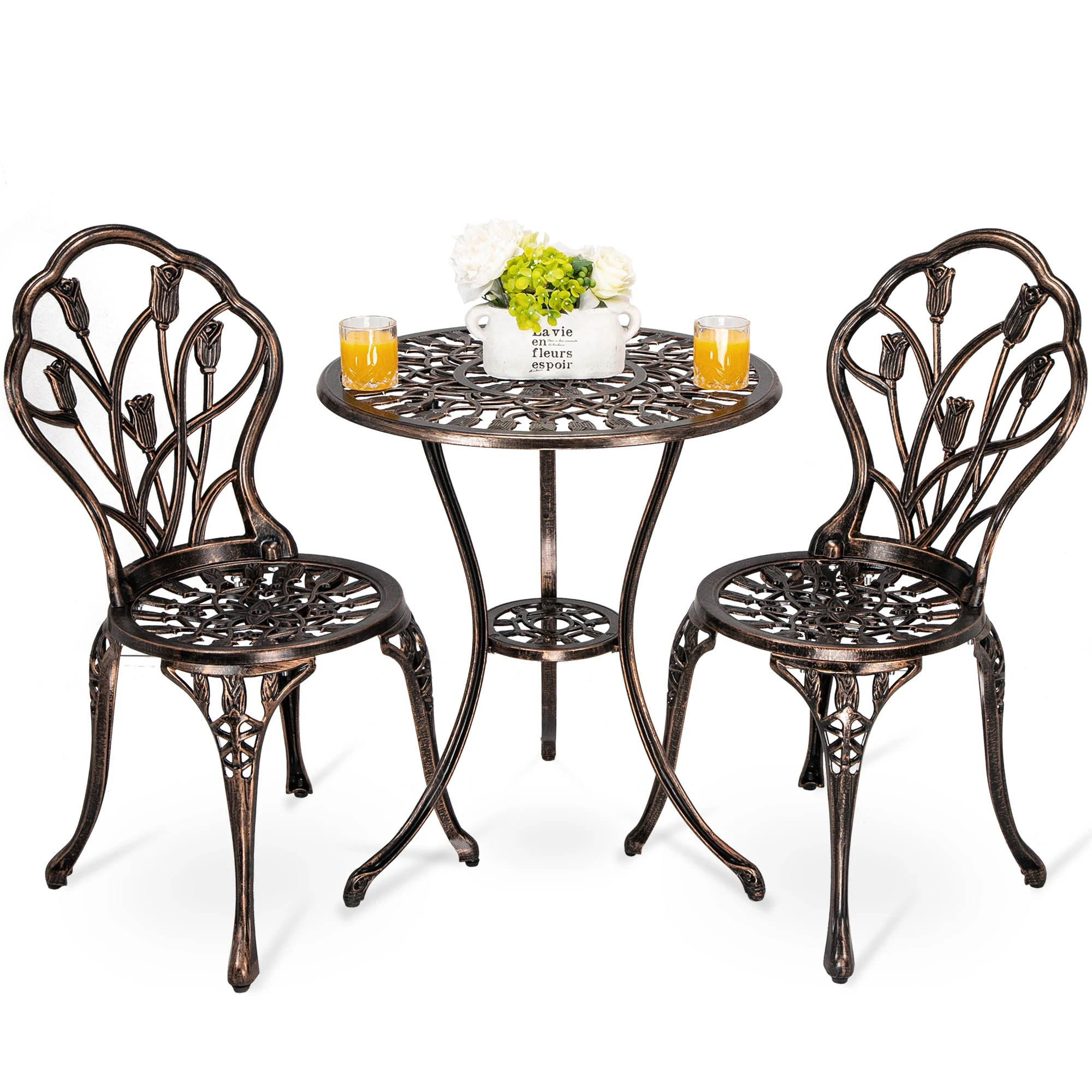 Waterproof Outdoor Multifunctional Use Cast Aluminum Round Cafe Coffee Shop Table 2 Chairs Set Handmade Garden Furniture