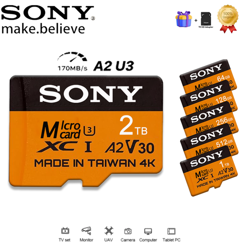SONY 2TB High-Speed V30 A2 4K SD Card 512GB 256GB 128GB Memory Card 1TB Micro TF SD Adapter for Smartphone/Tablet/PC Cross-Use