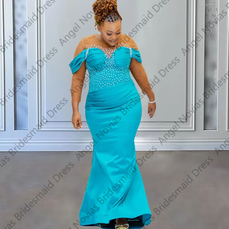 

Customized Long Sleeves Mermaid Blue Bridesmaid Dresses Evening Prom Formal Party Birthday vestido boda invitada mujer