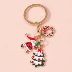 Cute Santa Claus Keychains Enamel Christmas Tree Wreath Keyrings Festival Gifts for Women Men Handbag Pendants Key Chains