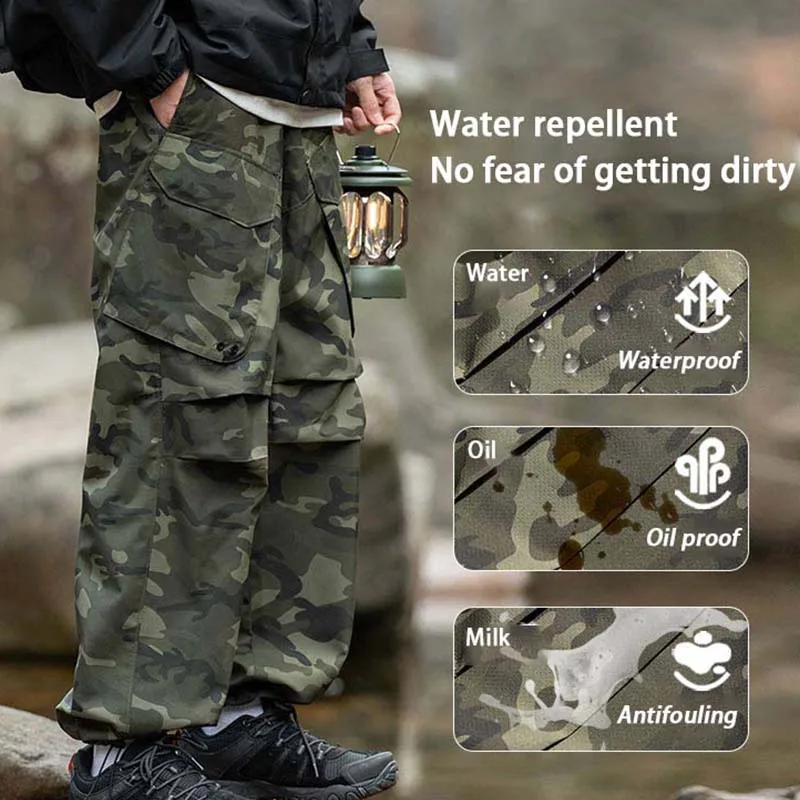 Men Waterproof Hiking Pants Camouflage Casual Cargo Pants Breathable Antifouling Trousers Loose Outdoor Camping Sport Pants Male